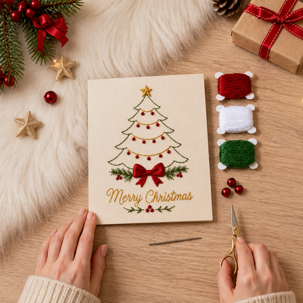 Stitchmas – Printed Pattern Christmas Embroidery Card Kit – Clarendale