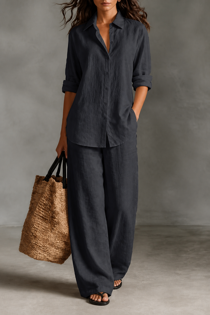 Setwell – Wide-Leg Pants And Shirt Two-Piece Set