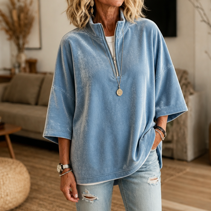 Wearbella – Half-Zip Funnel Neck Velour Pullover
