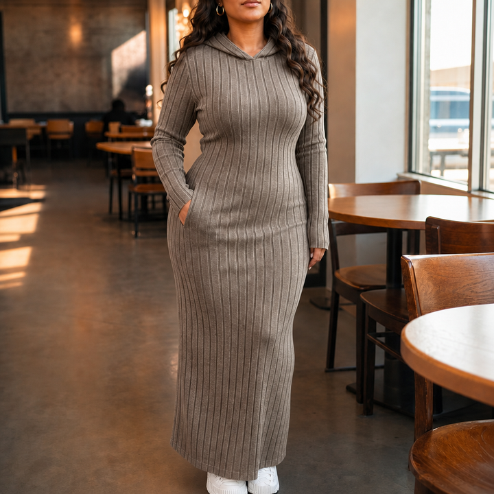 Lunarobe – Ribbed Hooded Maxi Dress With Pockets