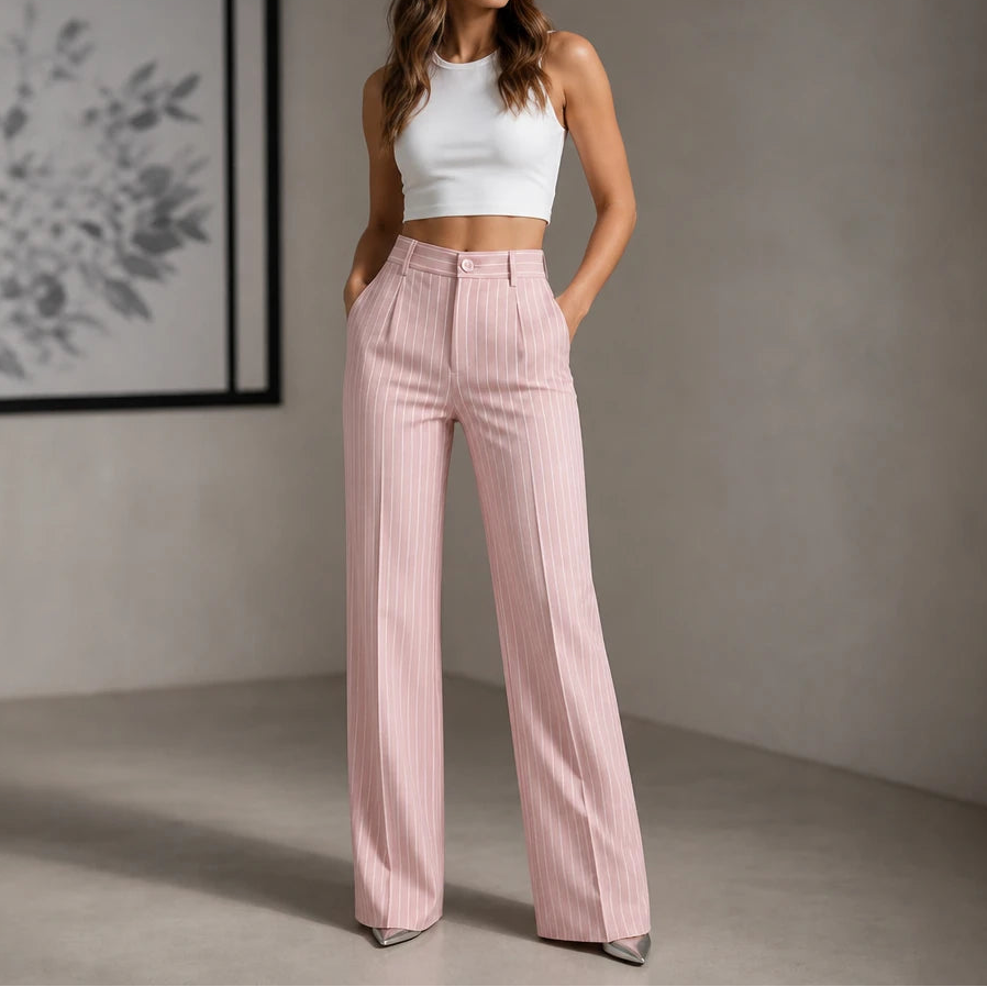 Wearbella – High-Waisted Pinstripe Wide-Leg Trousers