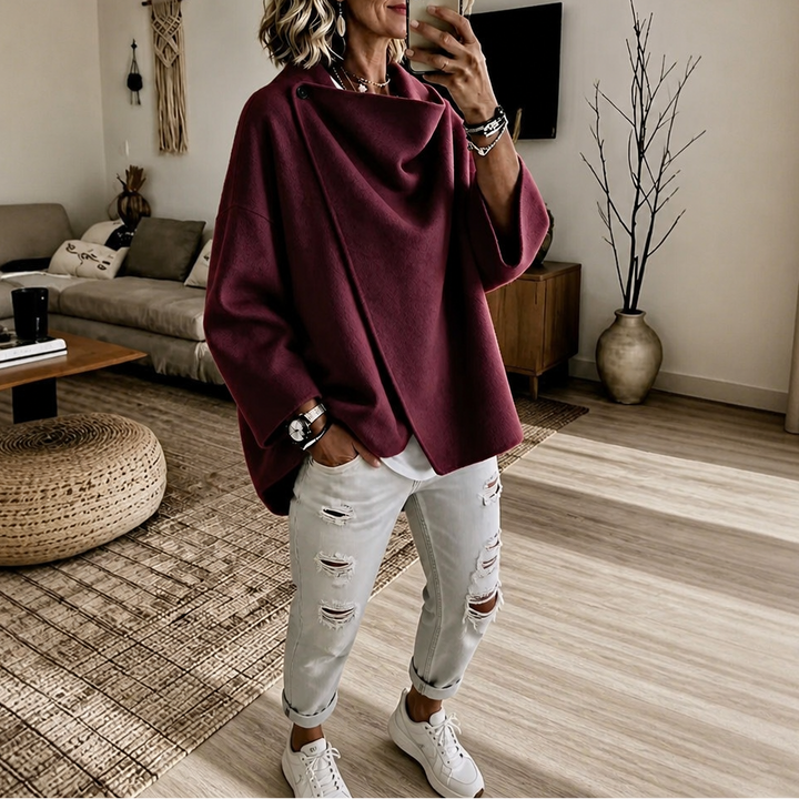 Wrapfield – Asymmetric Button Wrap Cape Jacket