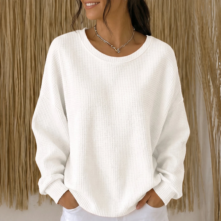 Wafflelyn – Waffle-Knit Round-Neck Sweater