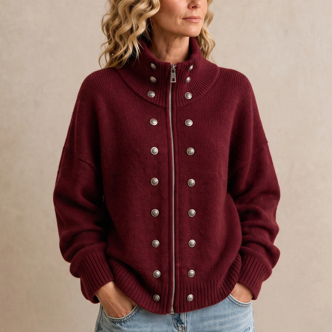 Wearbella – Double-Breasted Stand Collar Knit Cardigan