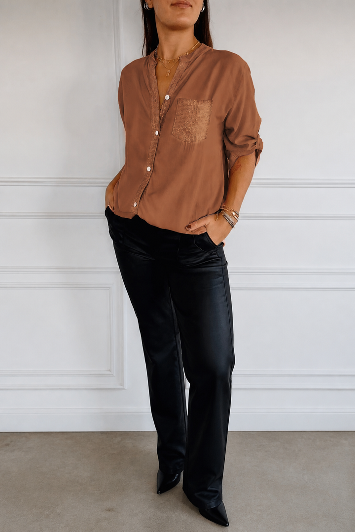 Duskglint – Sequin Pocket Panel Button-Down Top