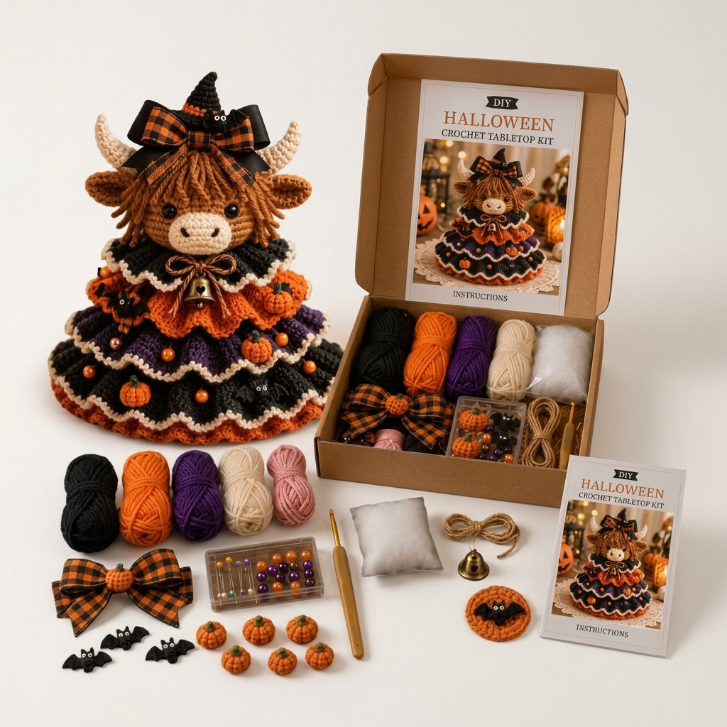 Hallowstitch – Layered Crochet Cat Witch Halloween Tree