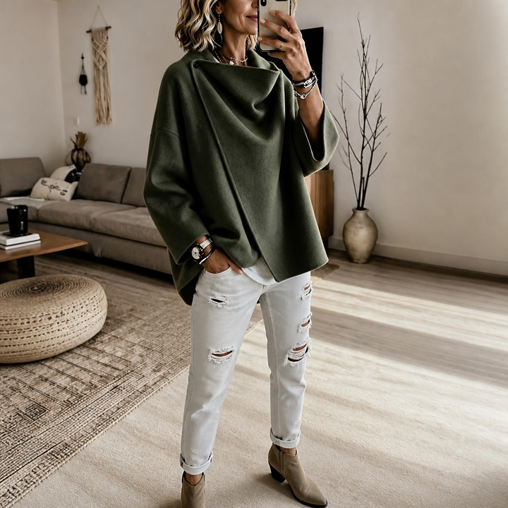 Wrapfield – Asymmetric Button Wrap Cape Jacket
