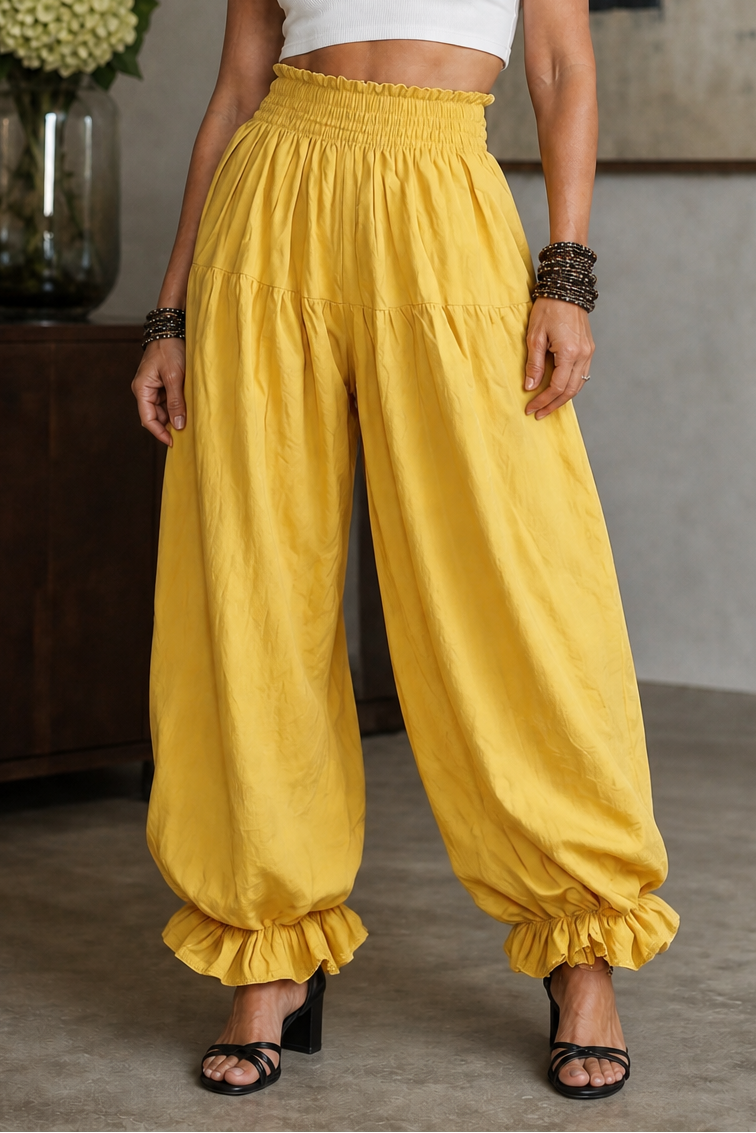 Wearbella – Smocked Waist Ruffled Hem Wide Leg Pants