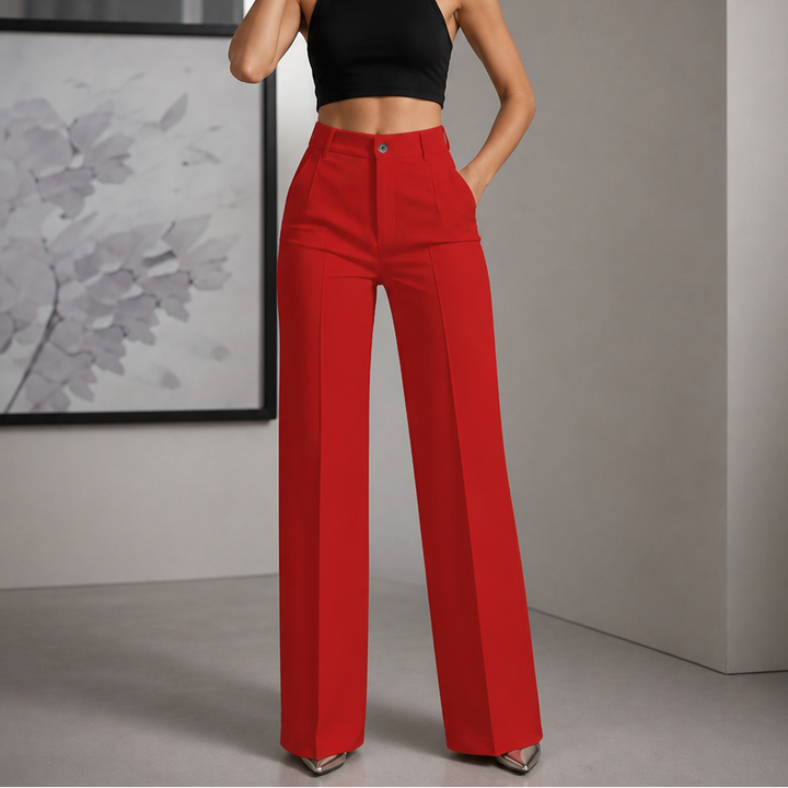 Veloura – High-Waisted Pleated Stretch Trousers