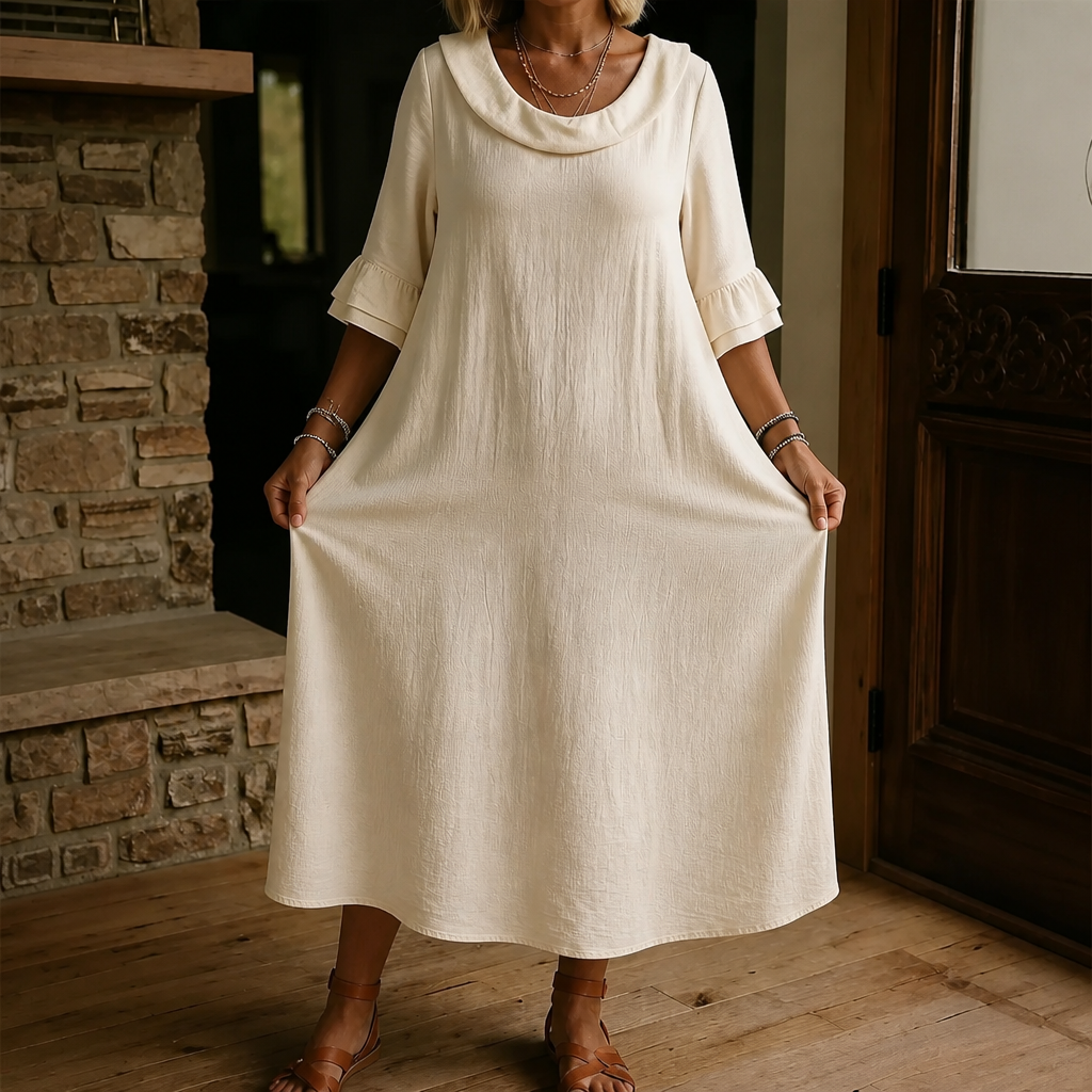 Wearlune – Cowl-Neck Flounce-Cuff Midi Dress