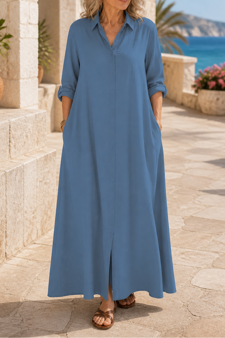 Wearbella – Oversized Cotton-Linen Maxi Shirt Dress