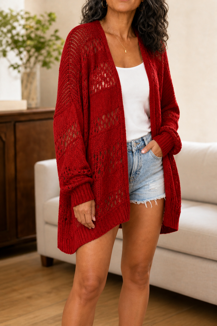 Slouchbelle – Pointelle Open-Front Batwing Cardigan