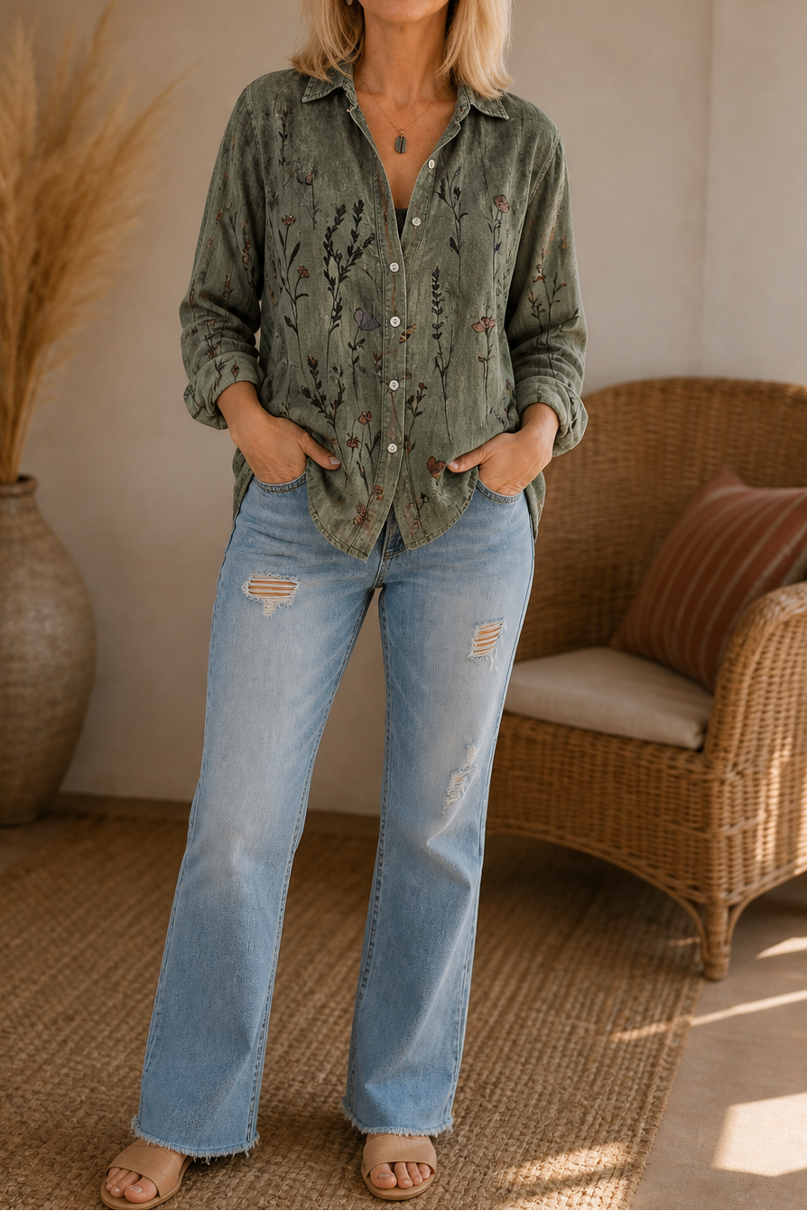 Wearbella – Vintage Floral Print Button-Up Blouse