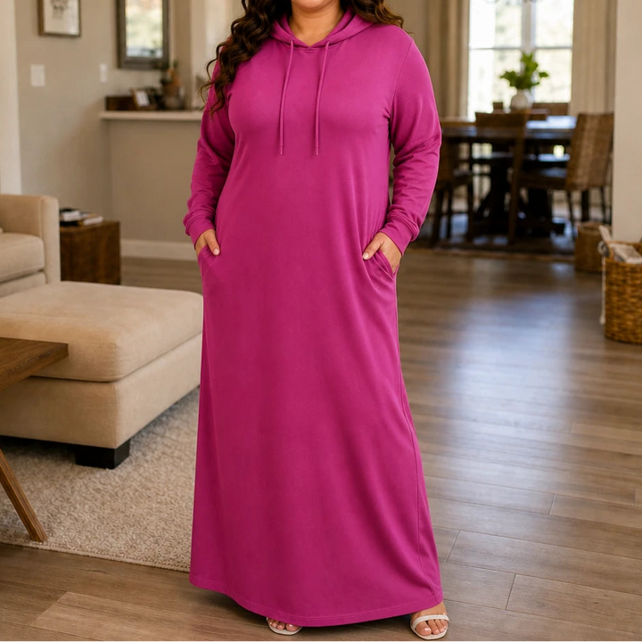 Easehaven – Hooded Pocket Knit Maxi Dress
