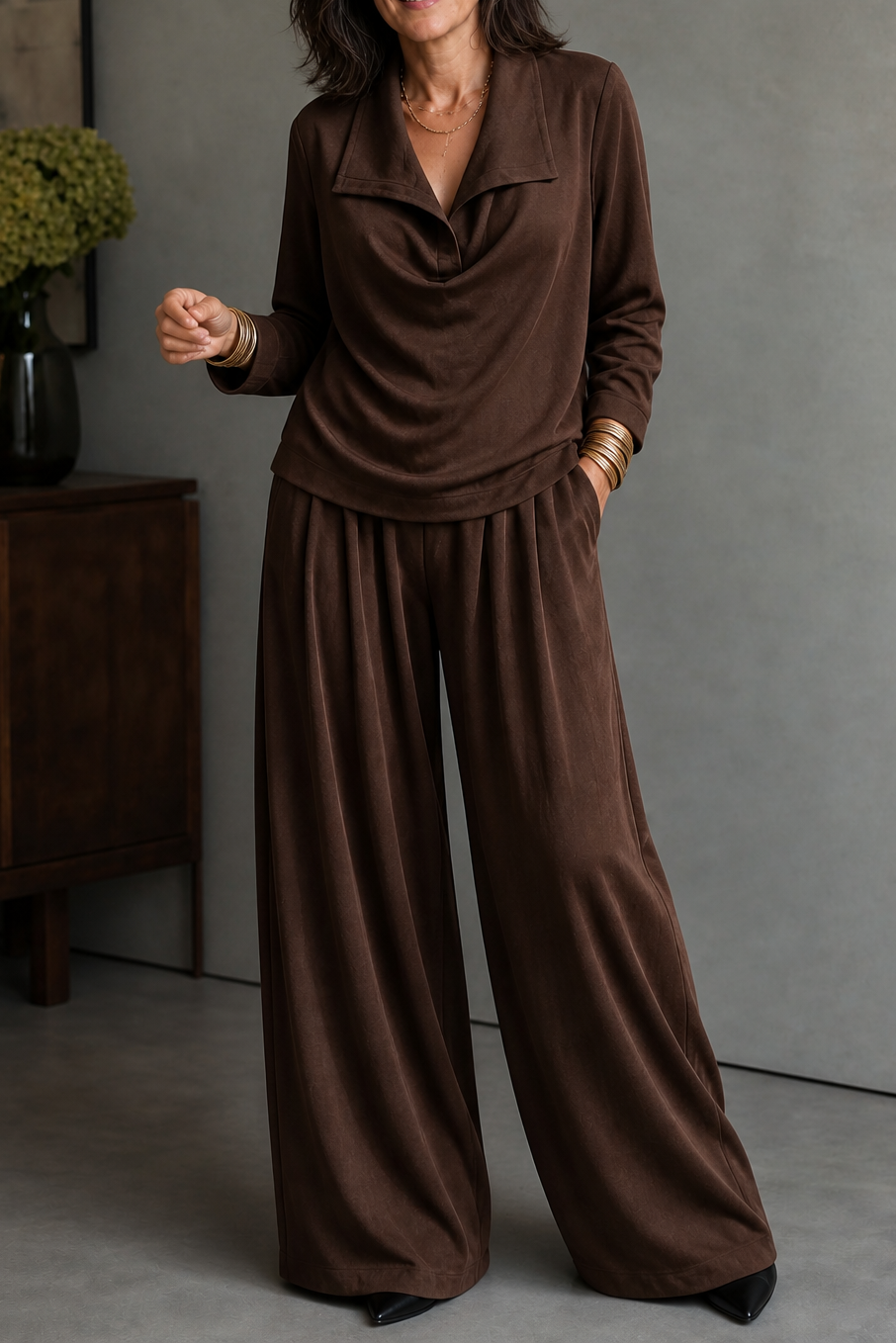 Wearbella – Ribbed Knit Draped Top. And Pants Set