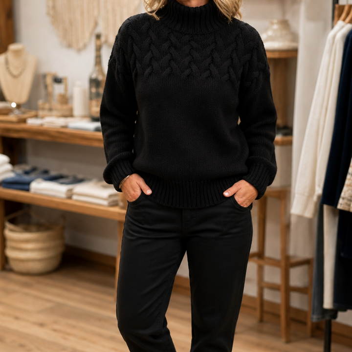 Cozette – Braided Cable-Knit Turtleneck Sweater