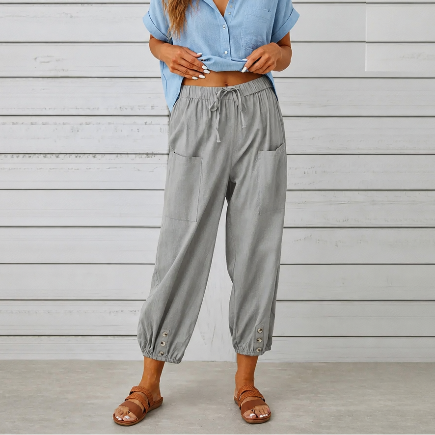 Wearbella – Wide-Leg Linen Blend Drawstring Pants