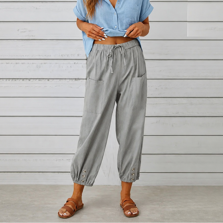Wearbella – Wide-Leg Linen Blend Drawstring Pants