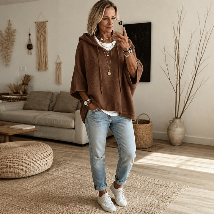 Cozelle – Frayed-Edge Open-Knit Oversized Hoodie