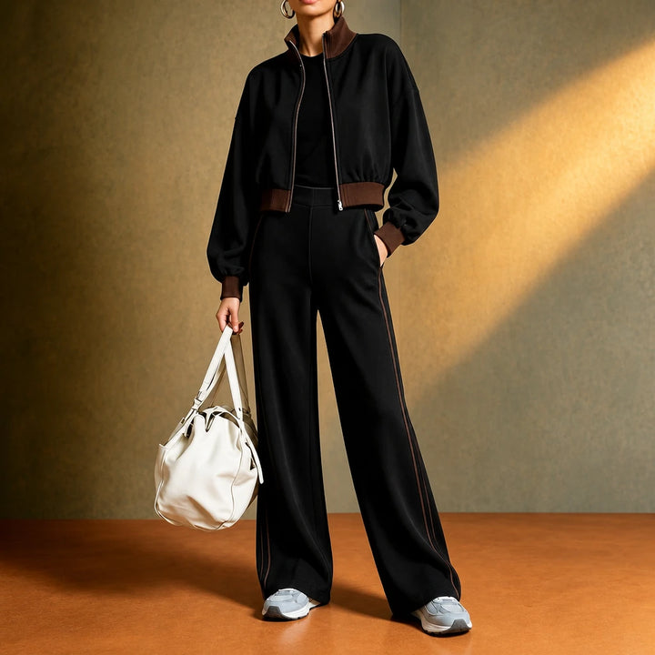 Rally Rib – Cropped Bomber And Striped Wide-Leg Pants Set