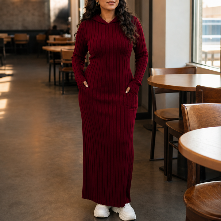 Lunarobe – Ribbed Hooded Maxi Dress With Pockets