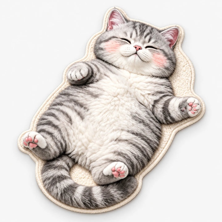 Tabby Tumble – Sleeping Cat-Shaped Plush Area Rug