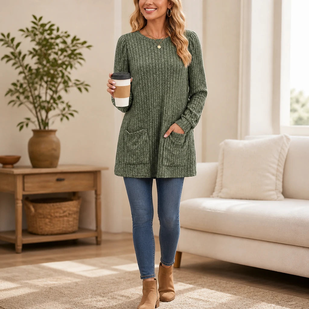 Cozy Rib – Ribbed Knit Tunic With Pockets