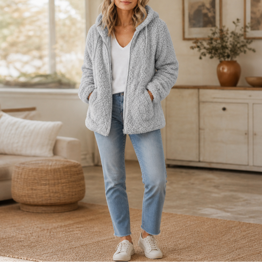 Cozelia – Fuzzy Hooded Zip-Up Fleece Jacket