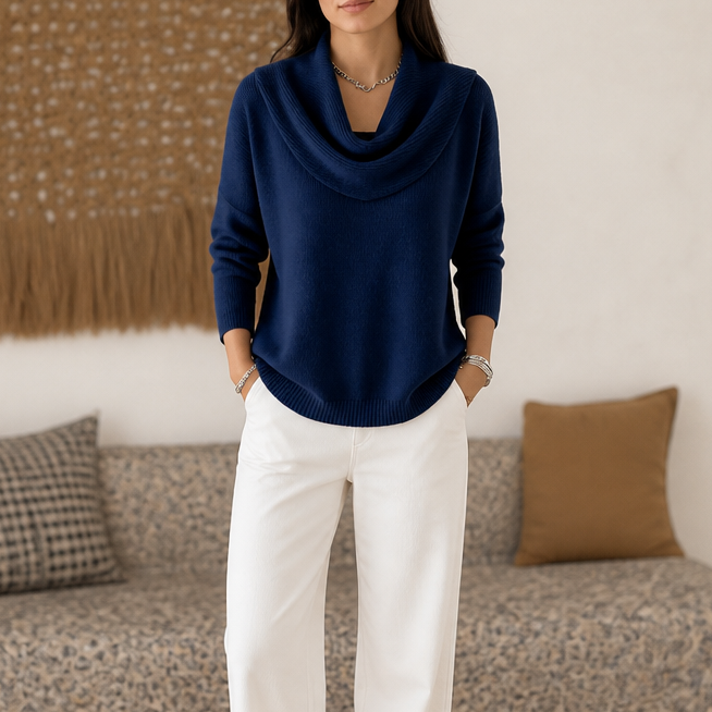 Draveline – Cowl Neck Drape Knit Sweater