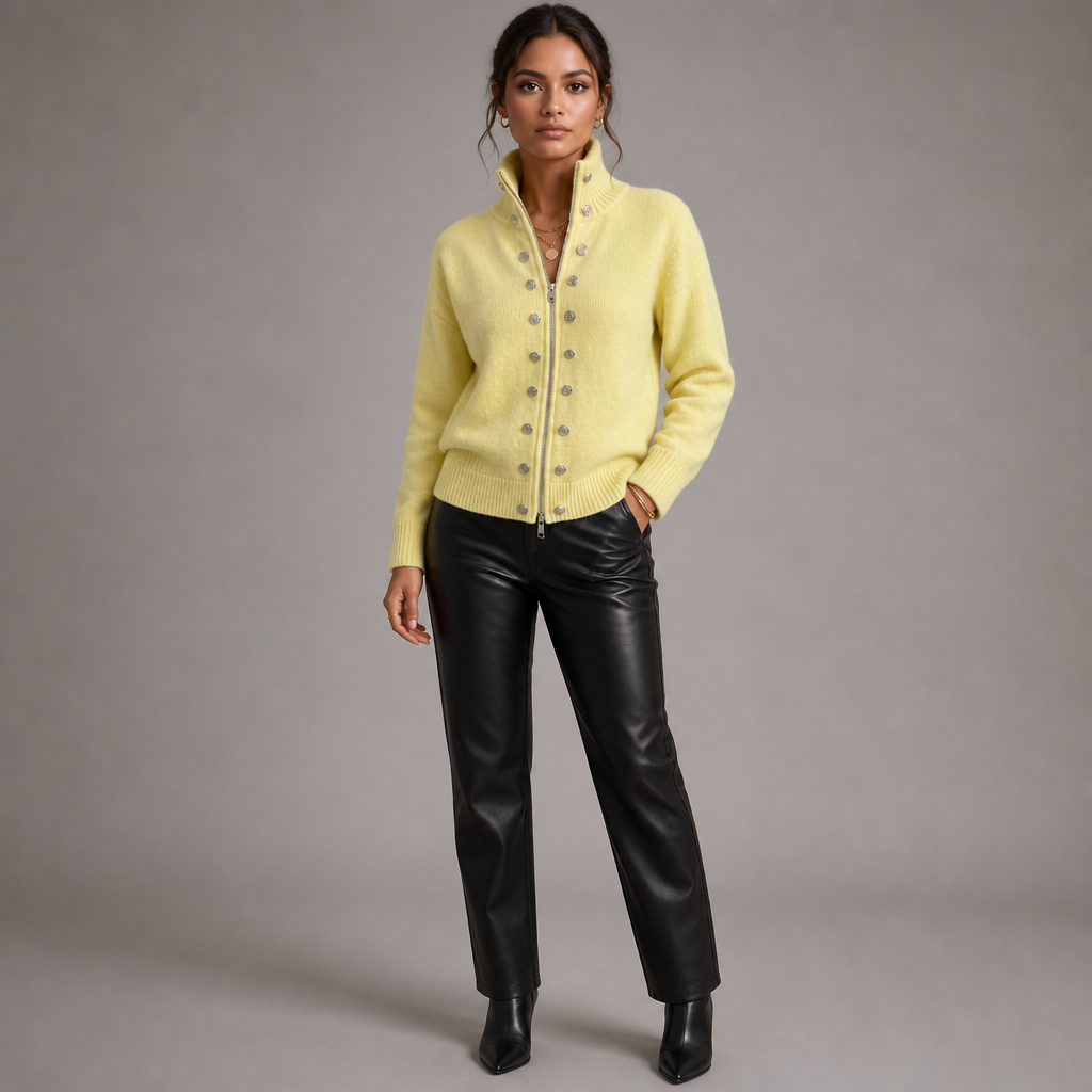 Wearvale – Two-Way Zip High-Neck Knit Cardigan