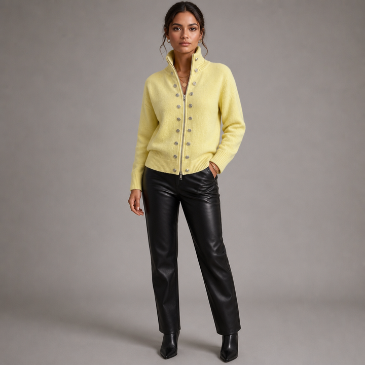 Wearvale – Two-Way Zip High-Neck Knit Cardigan
