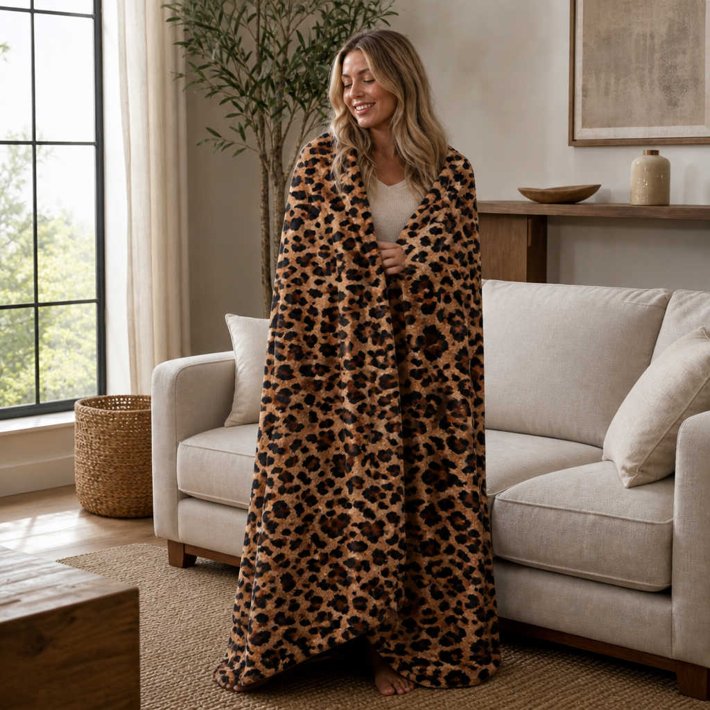Purrfecto – Leopard Print Polyester Throw Blanket