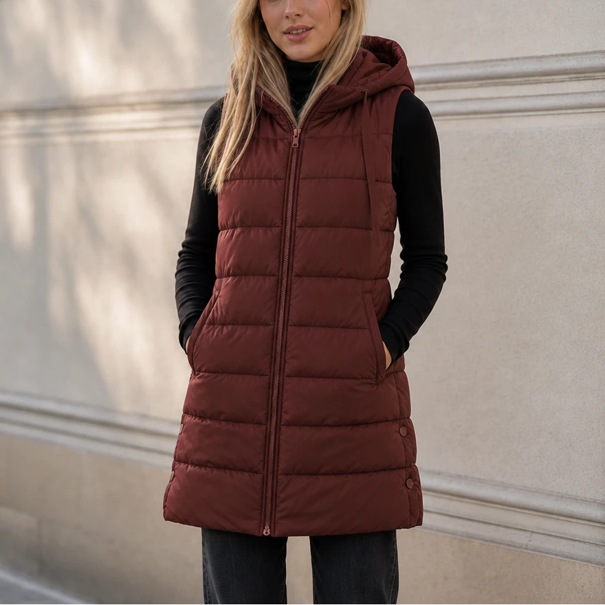 Longbella – Hooded Longline Quilted Puffer Vest