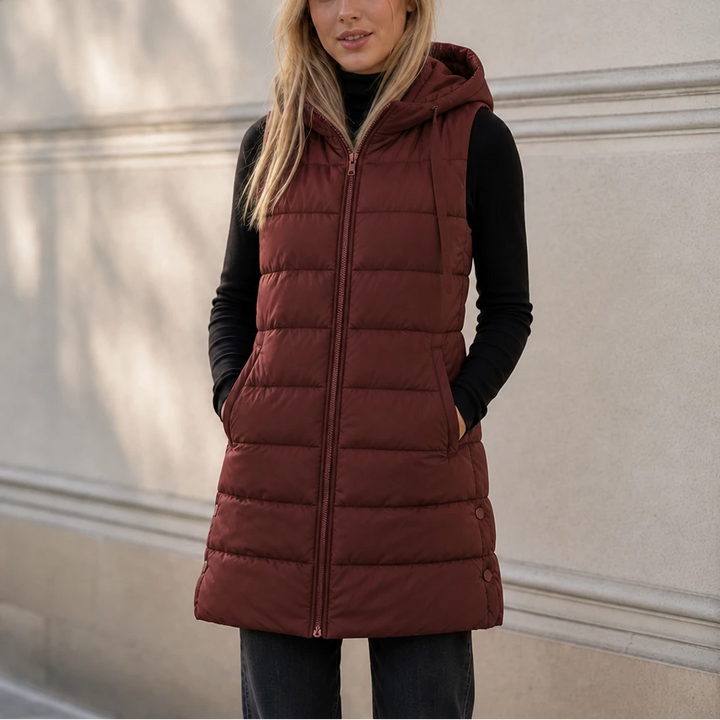 Longbella – Hooded Longline Quilted Puffer Vest
