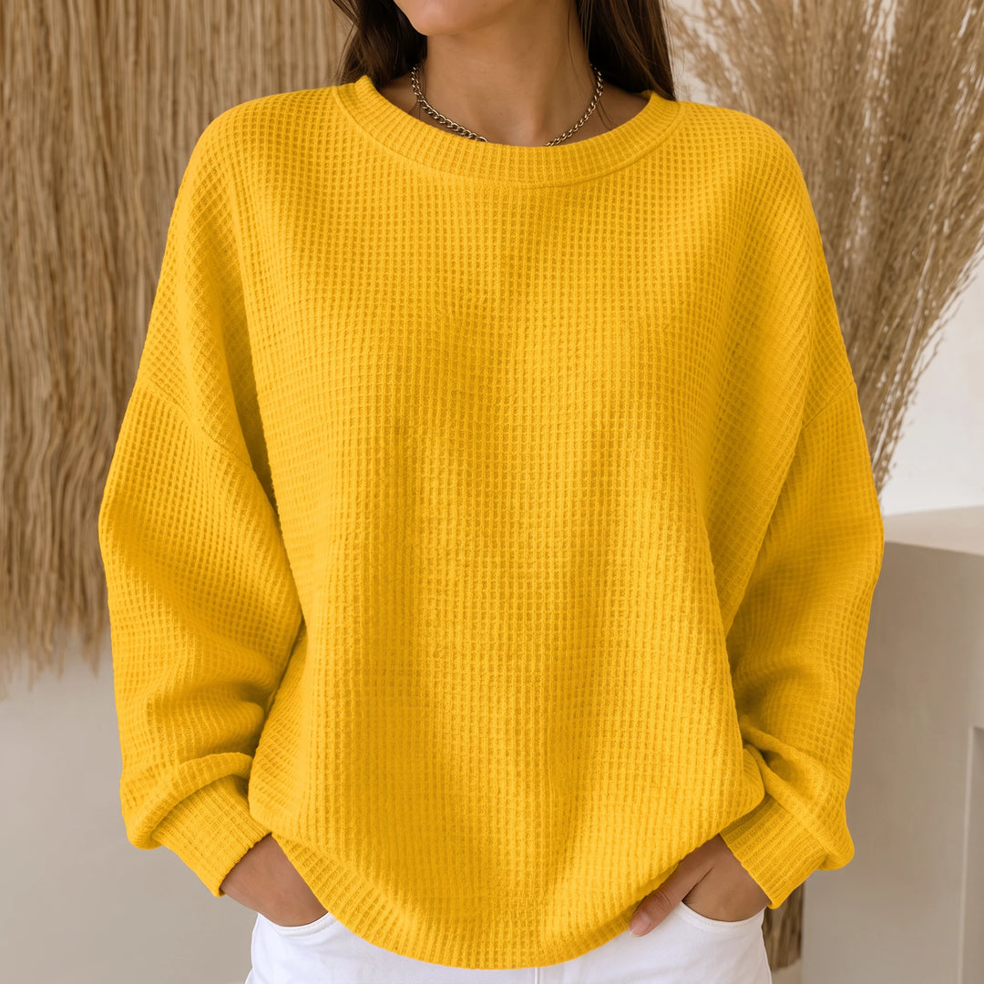 Wafflelyn – Waffle-Knit Round-Neck Sweater