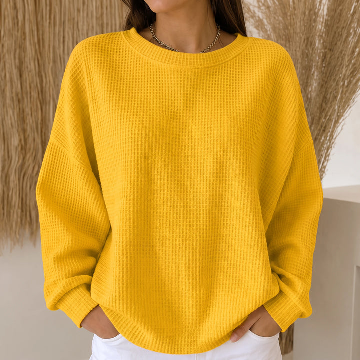 Wafflelyn – Waffle-Knit Round-Neck Sweater