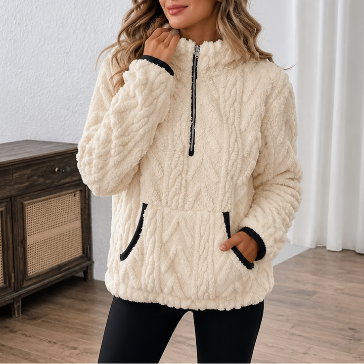Lunelle – Plush Half-Zip Fleece Pullover With Kangaroo Pocket