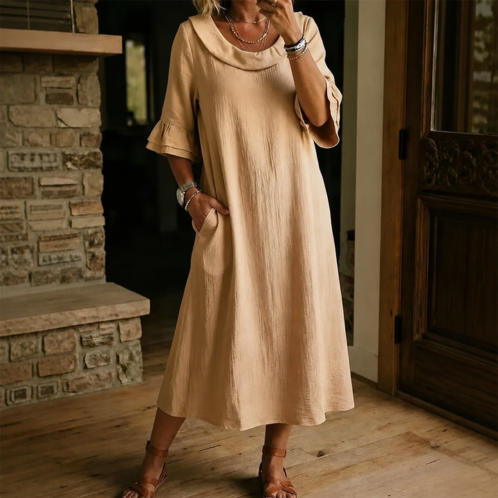 Wearlune – Cowl-Neck Flounce-Cuff Midi Dress