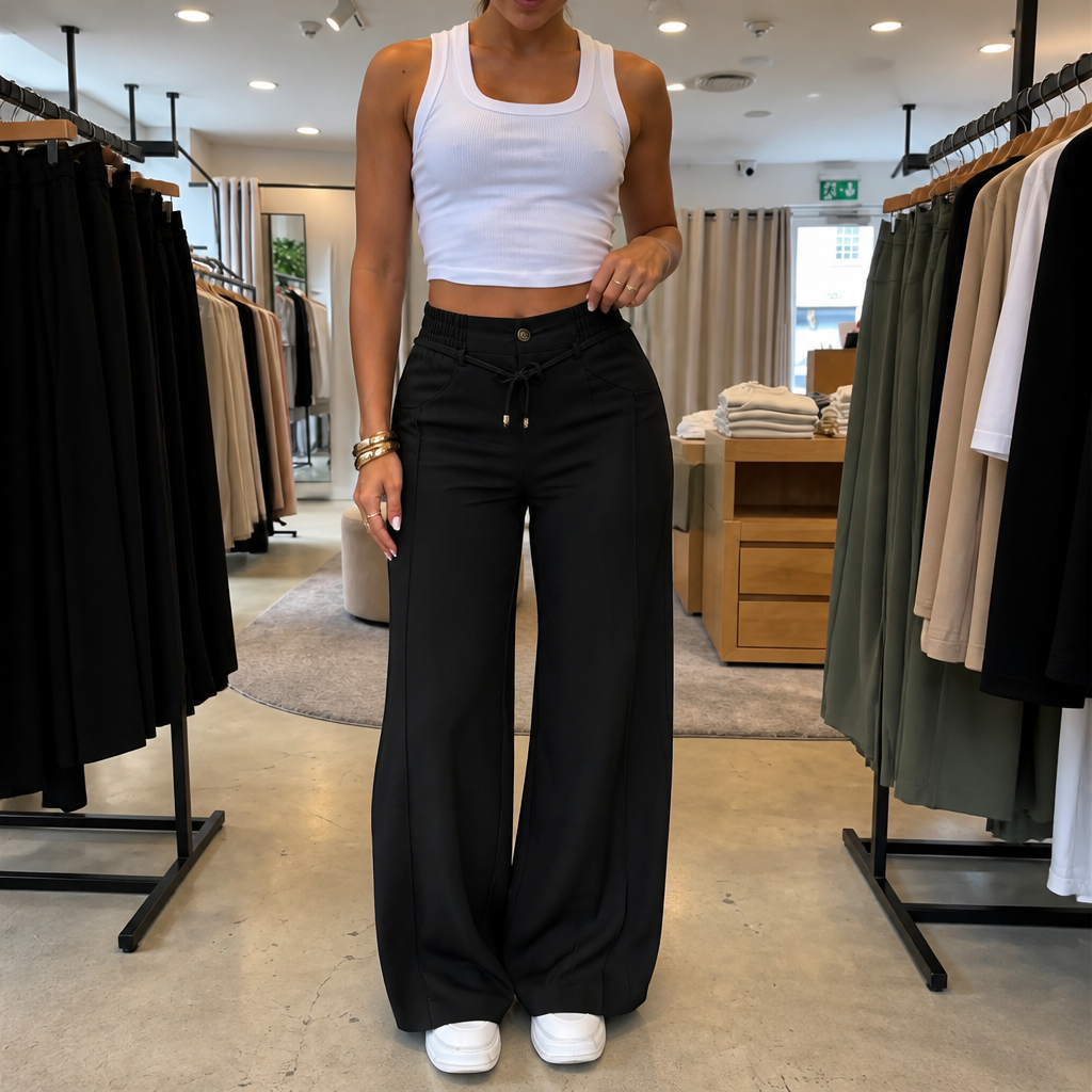 Trouserie – Drawstring Wide-Leg Trousers With Elastic Back