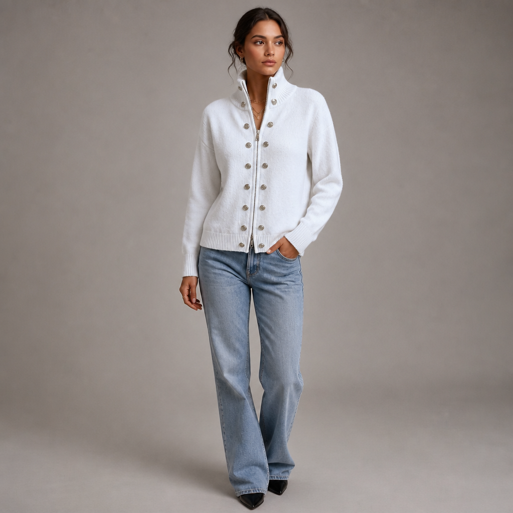 Wearvale – Two-Way Zip High-Neck Knit Cardigan