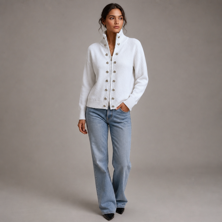 Wearvale – Two-Way Zip High-Neck Knit Cardigan