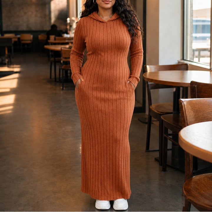 Lunarobe – Ribbed Hooded Maxi Dress With Pockets