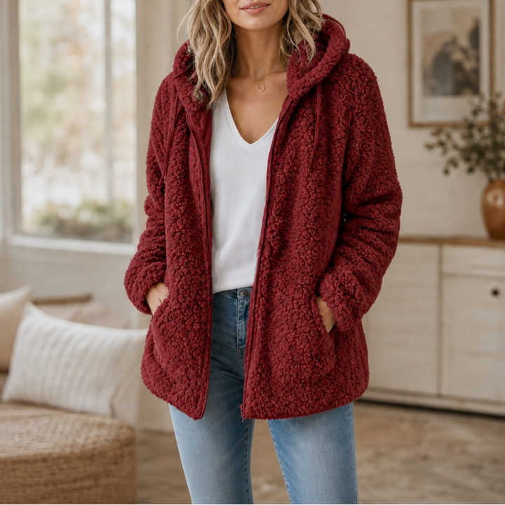 Cozelia – Fuzzy Hooded Zip-Up Fleece Jacket