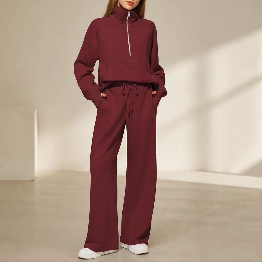 Easewell – Half-Zip Top And Wide-Leg Trouser Set