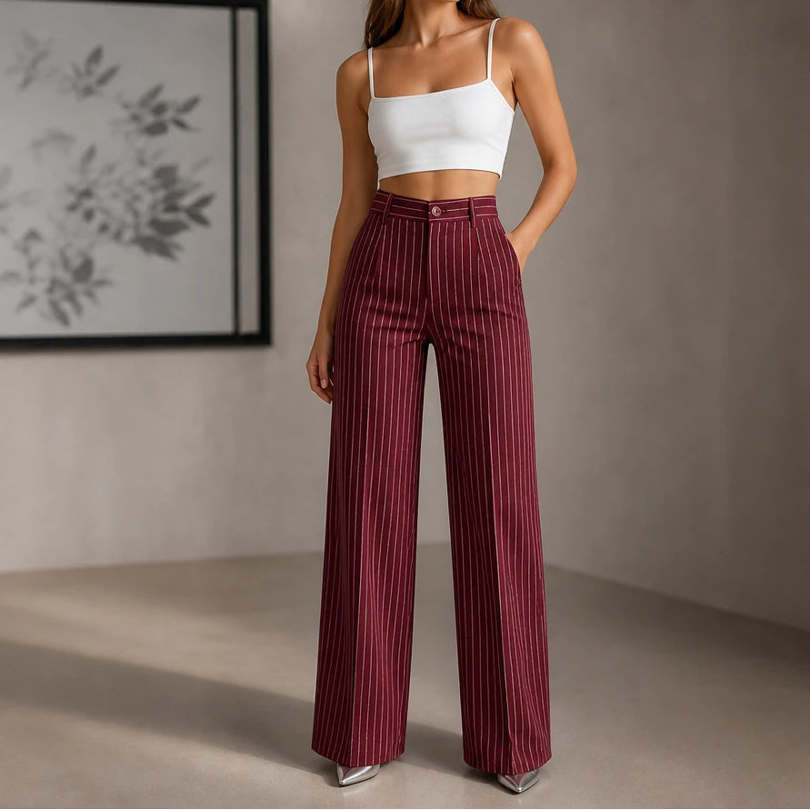 Wearbella – High-Waisted Pinstripe Wide-Leg Trousers