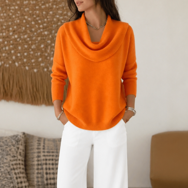Draveline – Cowl Neck Drape Knit Sweater