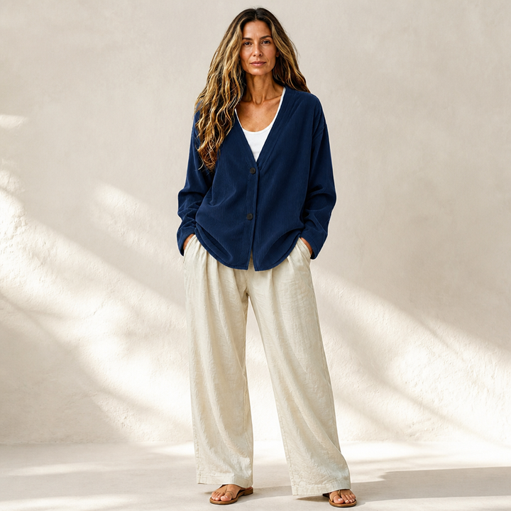 Corabelle – Rib Open-Front V-Neck Cardigan