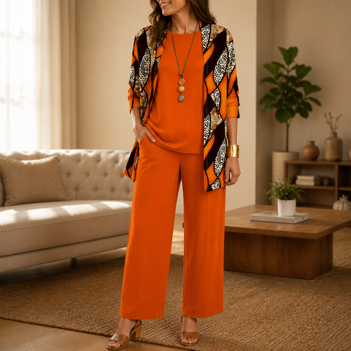 Vestrella – Printed Three-Piece Wide-Leg Set
