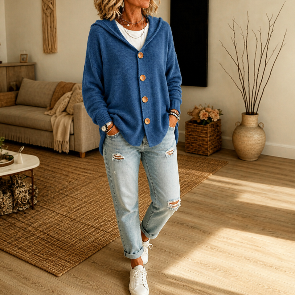 Hoodwell – Hooded Button-Front Knit Cardigan