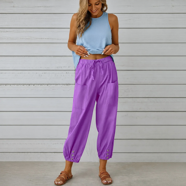 Wearbella – Wide-Leg Linen Blend Drawstring Pants